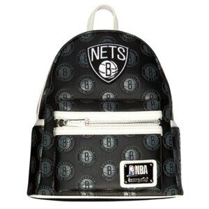 NEW Loungefly, NBA‎ Brooklyn Nets Logo Mini Backpack, Black/White